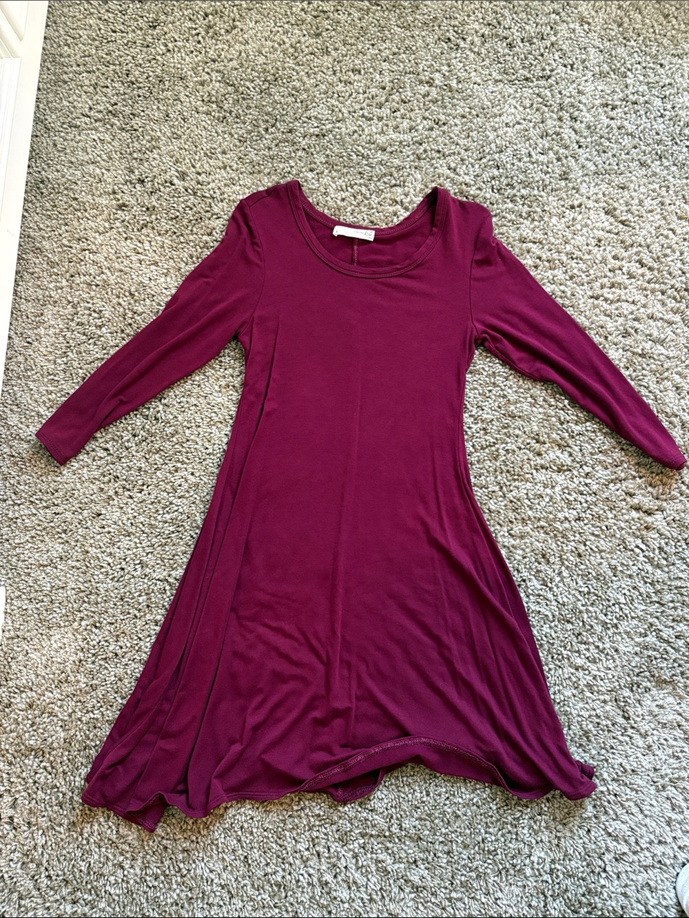 3/4 Sleeve Scoop Neck Swing Dress - Berry Plum